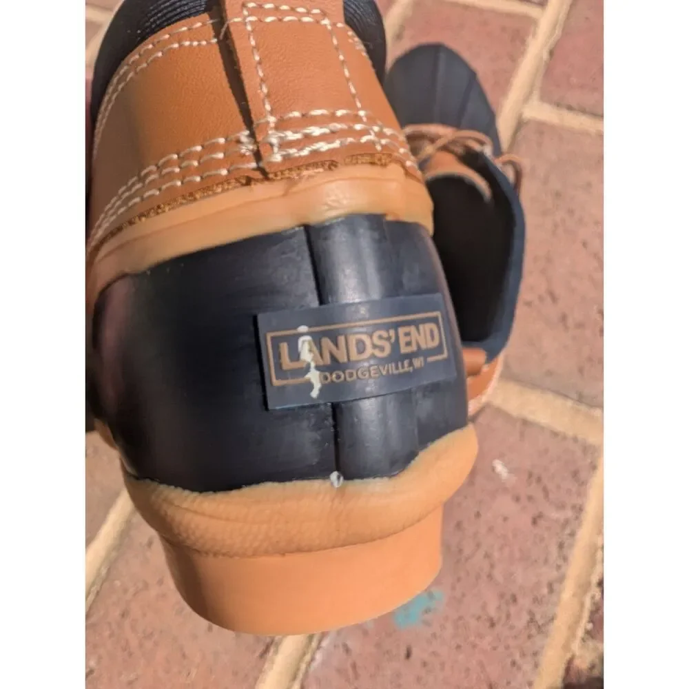 Lands End Duck Shoes Women's 9B Tan Navy Ankle Boots